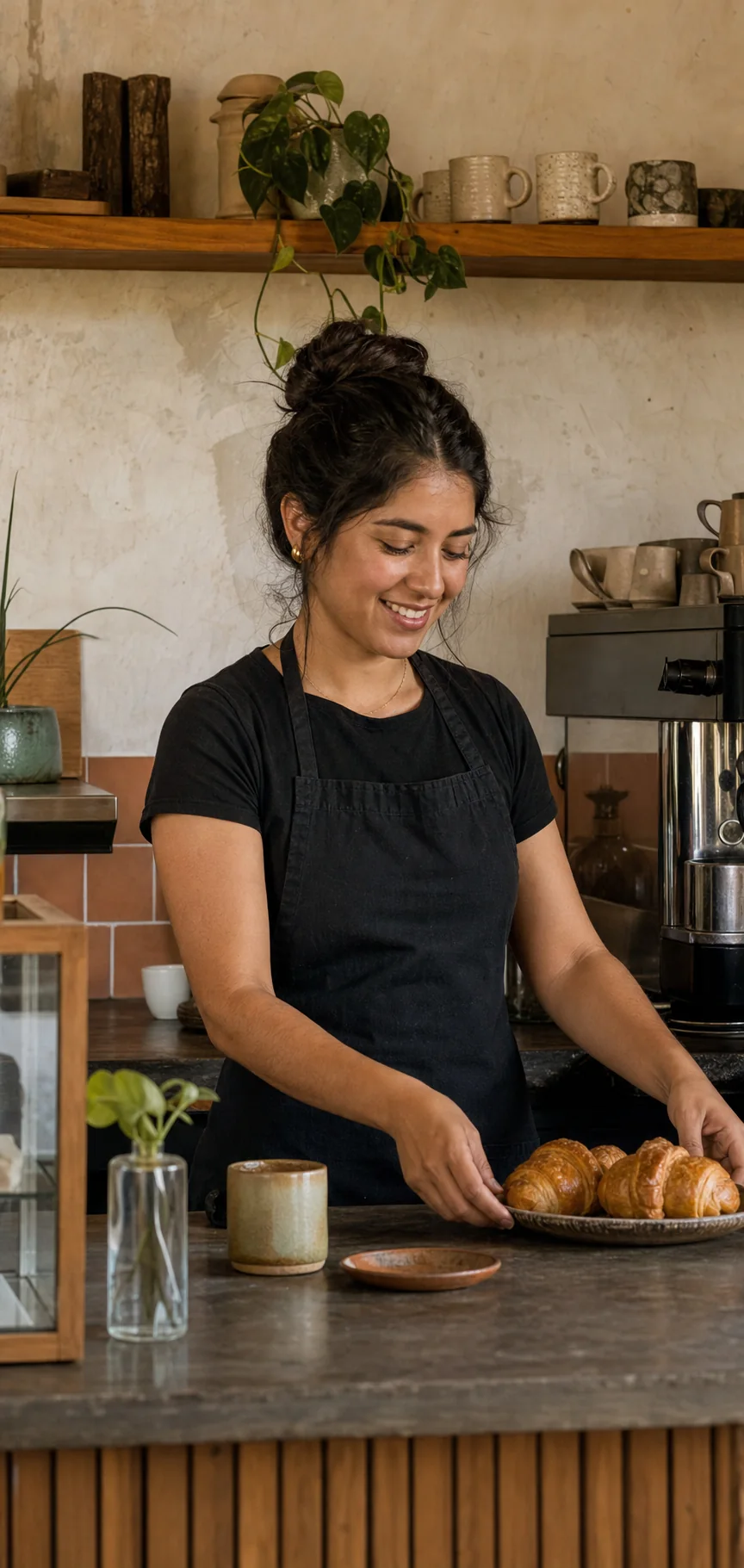 Mariana, fundadora de ALBA, preparando pan detrás de la barra